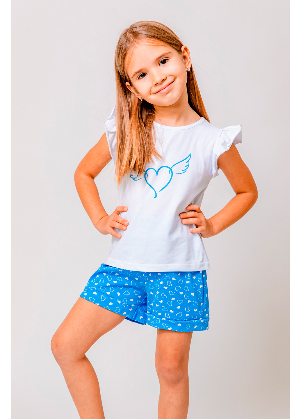 Голубая всесезон комплект для девочки футболка + шорты Kosta 1066-5