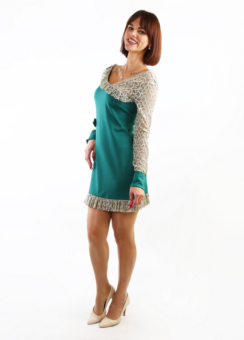 Зеленое кэжуал платье ODDI однотонное