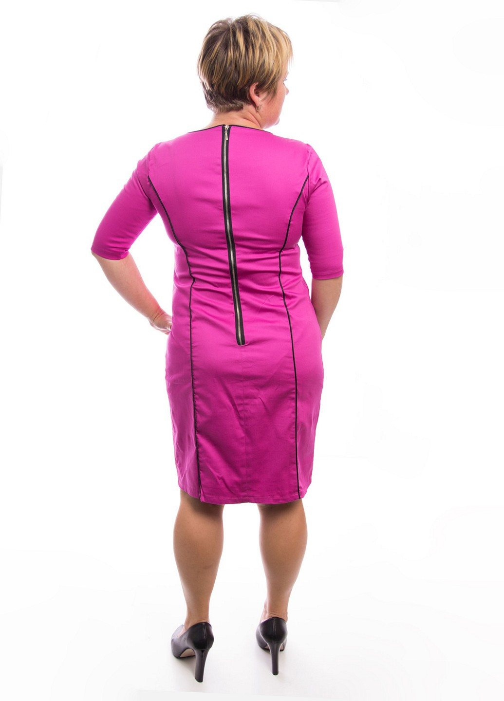 Фуксиновое (цвета Фуксия) кэжуал платье No Brand однотонное