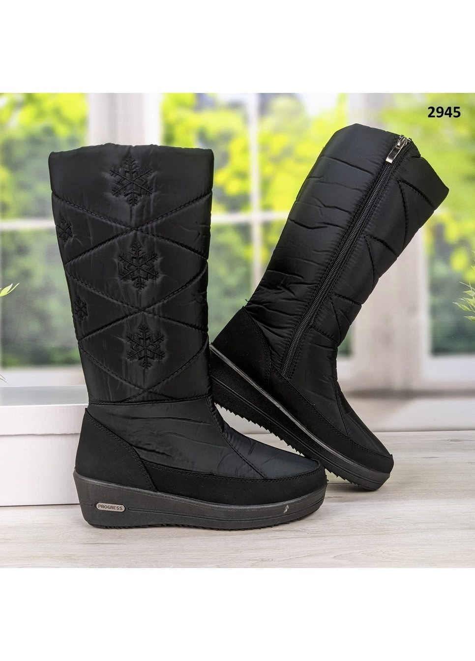 Черные сапоги дутики женские зимние Progress на молнии