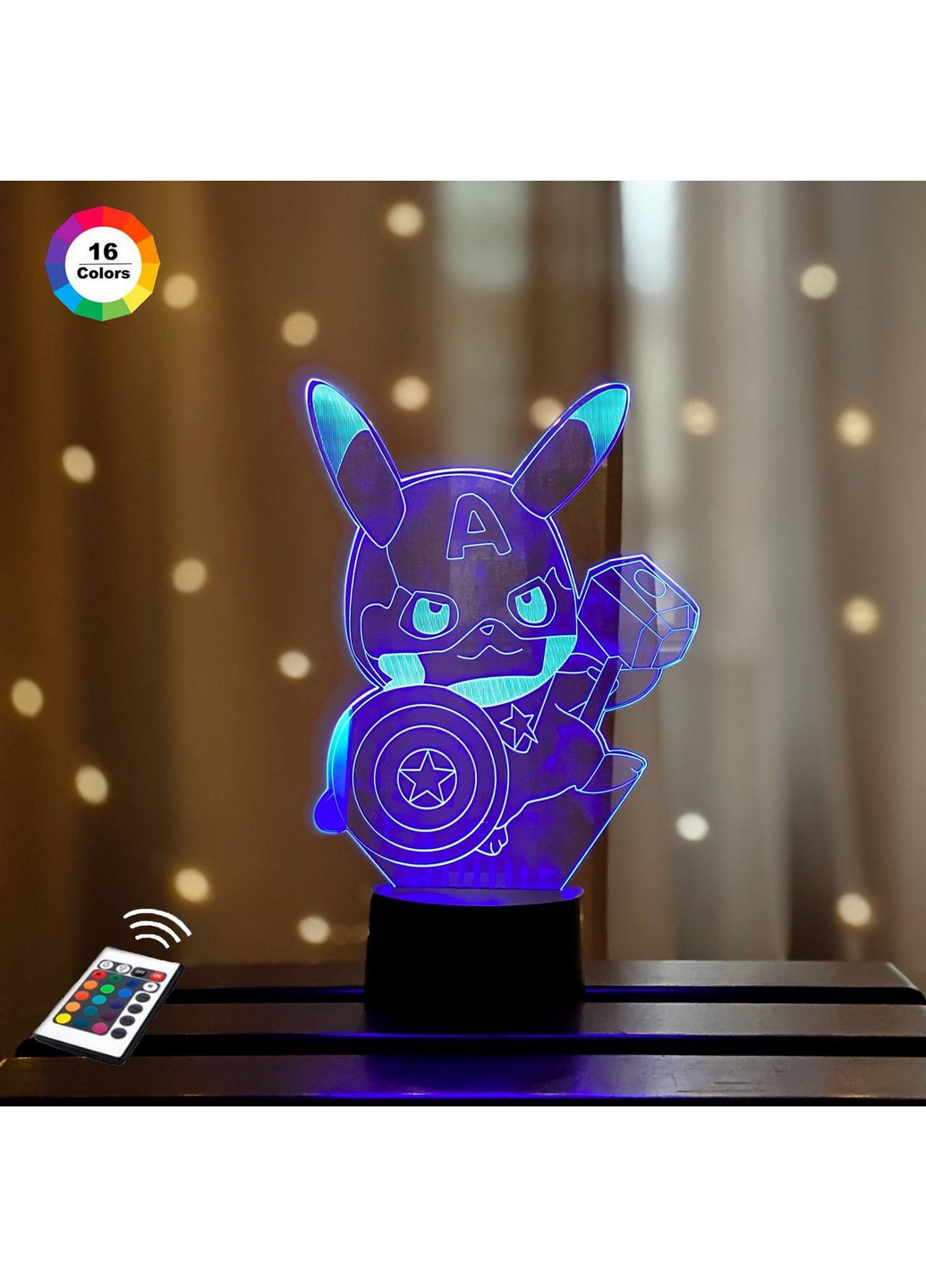 Нічник-світильник 3D "Покемон Капітан Америка" 25х16 см 3DTOYSLAMP (266418767)