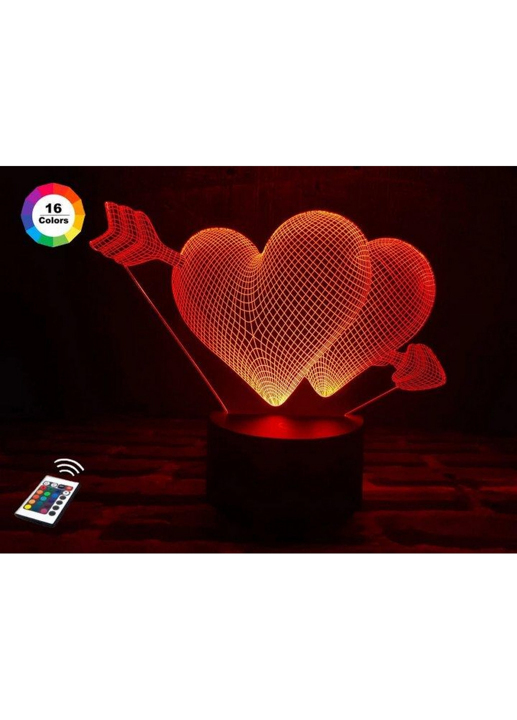 Ночник-светильник 3D "Два сердца со стрелой" 16х20 см 3DTOYSLAMP (266418885)