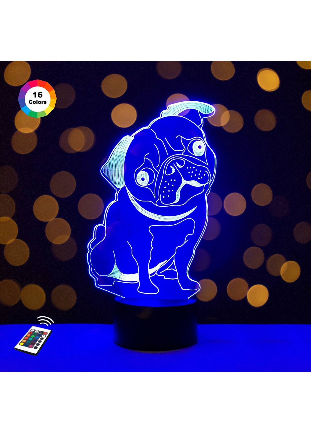Нічник-світильник 3D "Мопс 2" 23х13 см 3DTOYSLAMP (266419528)