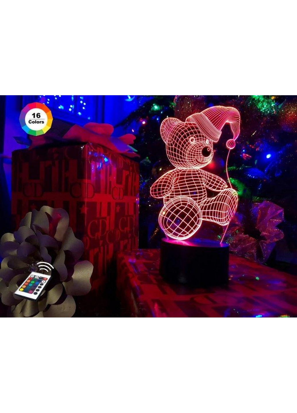 Ночник-светильник 3D "Мишка (новогодний)" 22х12 см 3DTOYSLAMP (266419522)