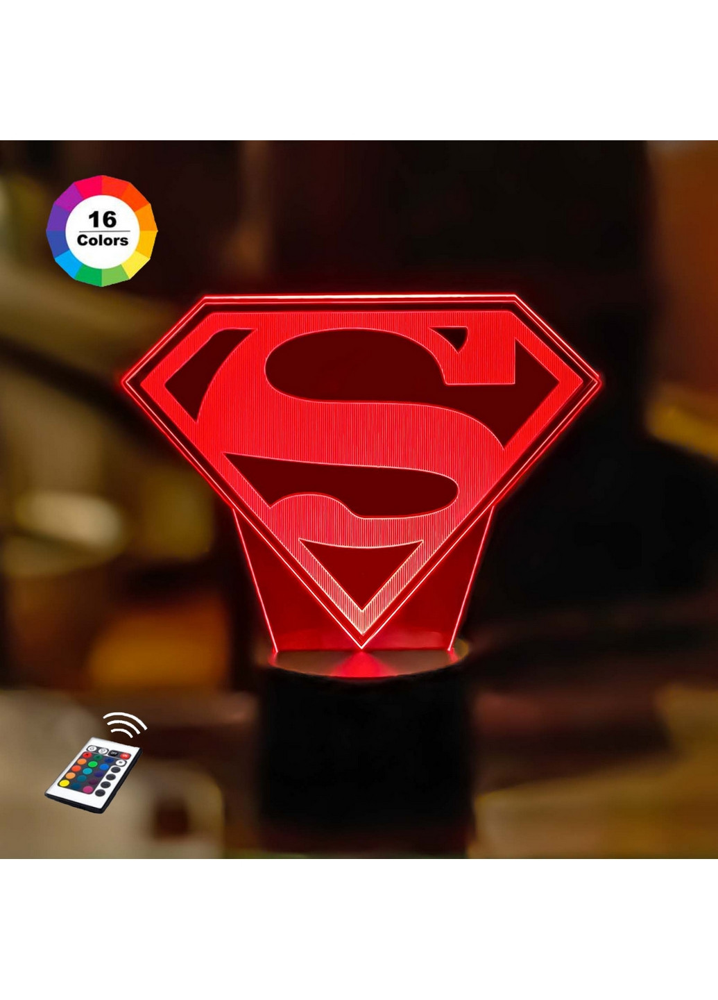 Нічник-світильник 3D "Знак Супермена" 20х18 см 3DTOYSLAMP (266419751)