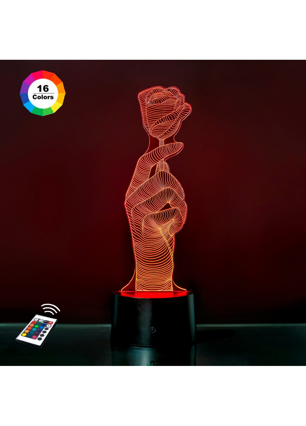 Нічник-світильник 3D "Роза в руці" 26х7 см 3DTOYSLAMP (266419382)