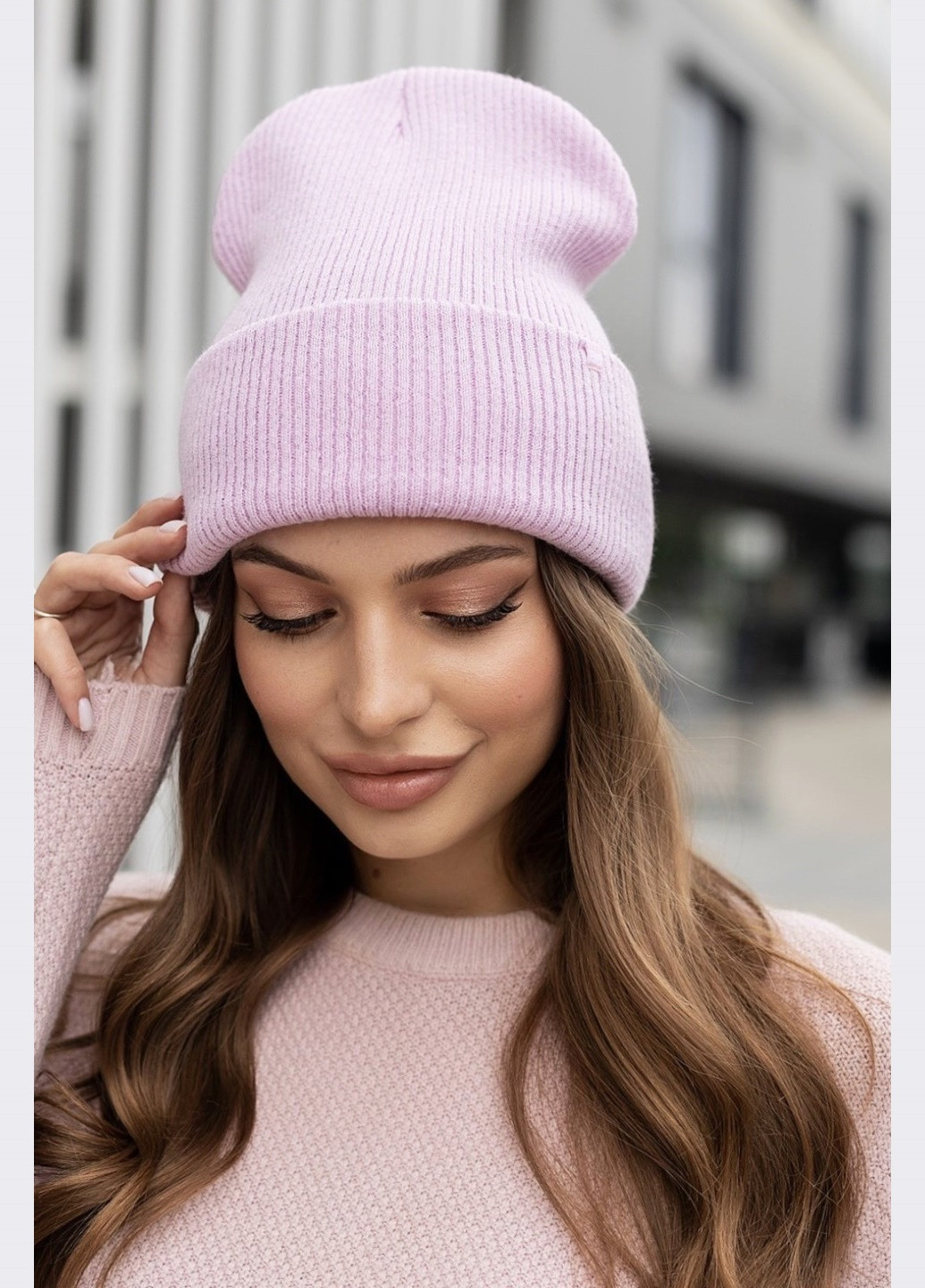 демісезонна шапка з підворотом пудрова Dressa (266622433)