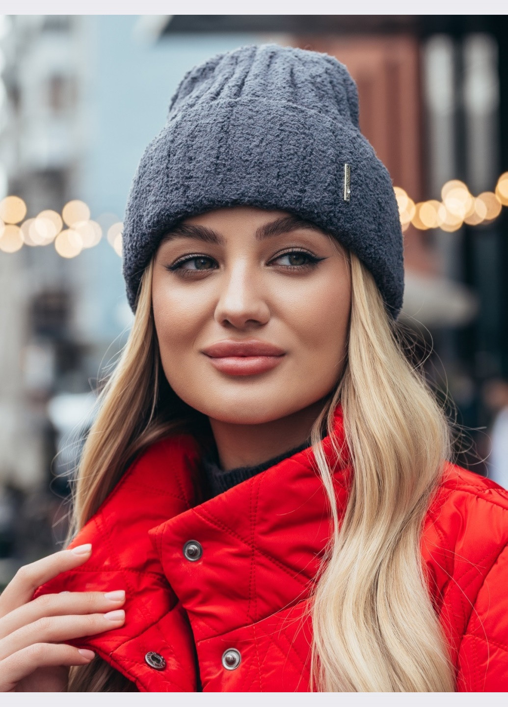 темно-сіра шапка-біні з підворотом та мікрофлісом Dressa (266622307)