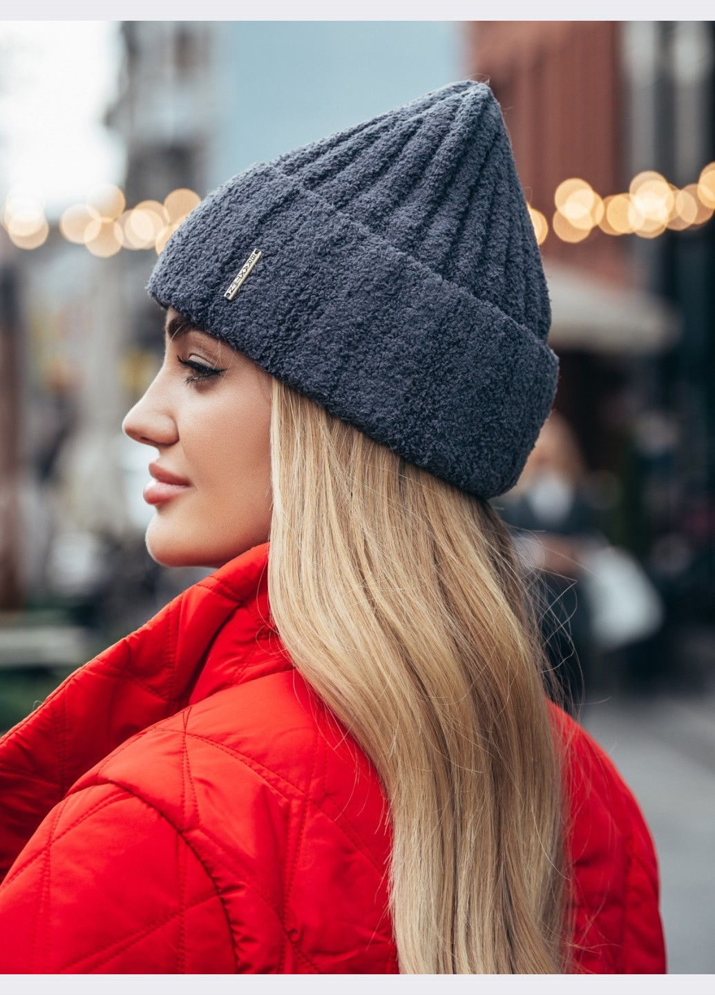 темно-сіра шапка-біні з підворотом та мікрофлісом Dressa (266622307)