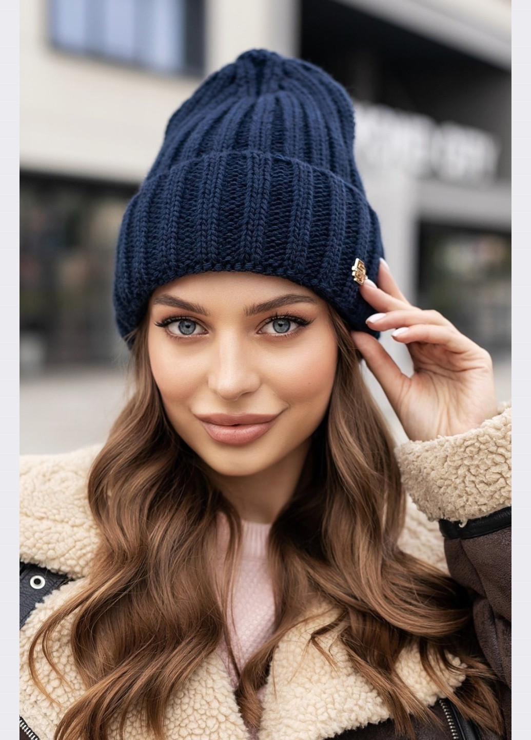 темно-синяя шапка-бини демисезонная Dressa (266622685)