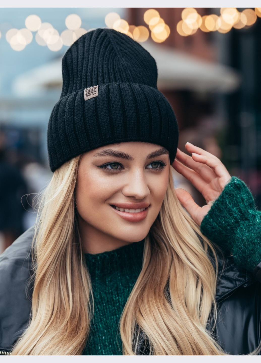 демісезонна шапка-біні з підворотом чорна Dressa (266622484)