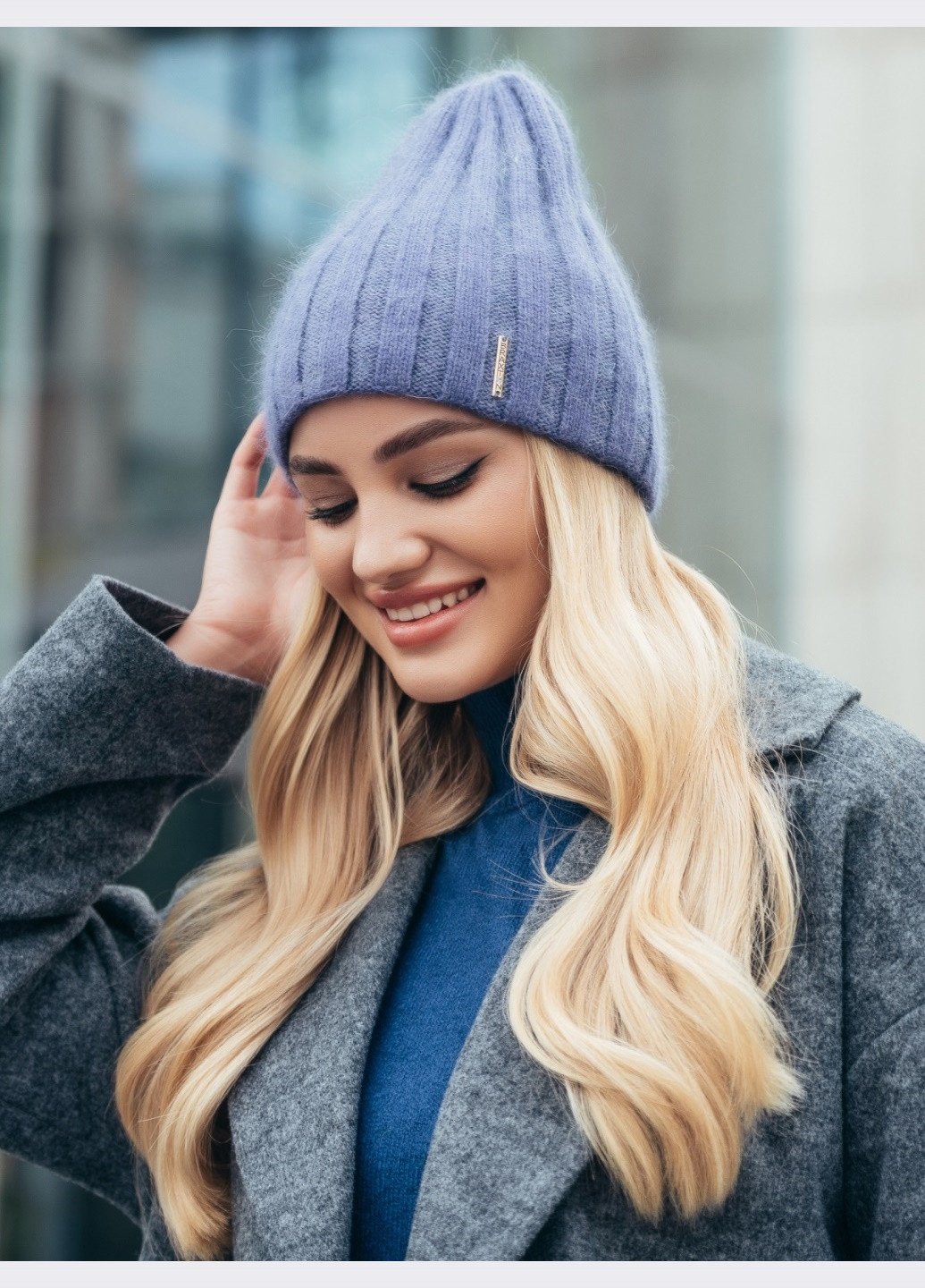 синяя шапка из смесовой шерсти кролика Dressa (266622296)