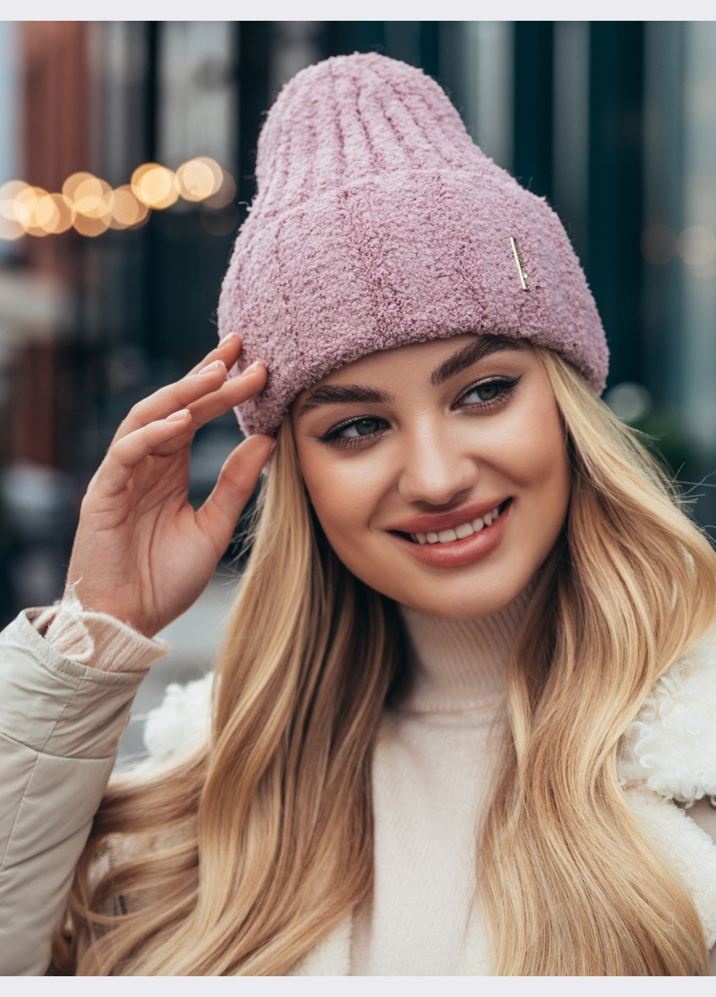 пудрова шапка-біні з підворотом та мікрофлісом Dressa (266622293)