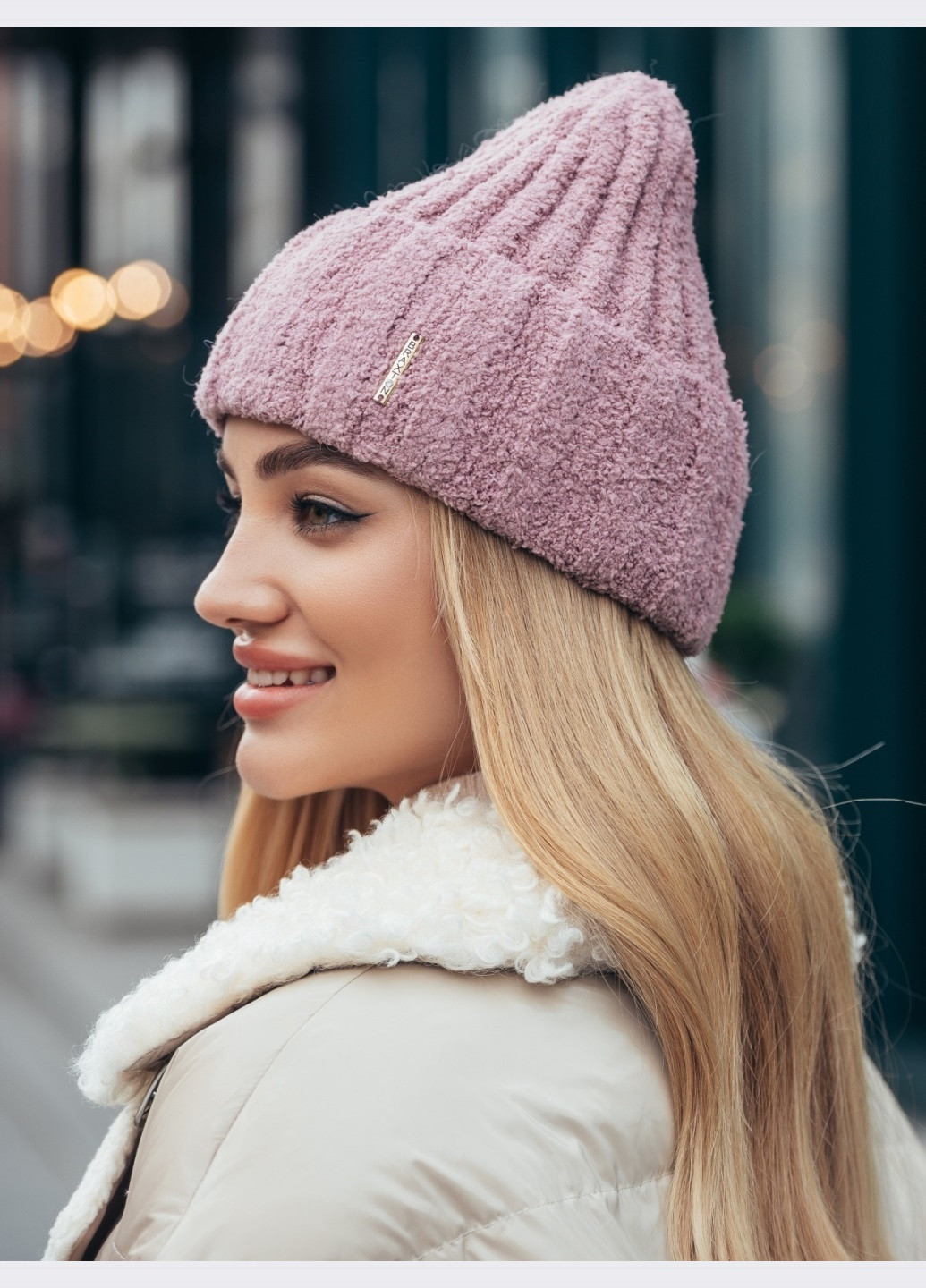 пудрова шапка-біні з підворотом та мікрофлісом Dressa (266622293)