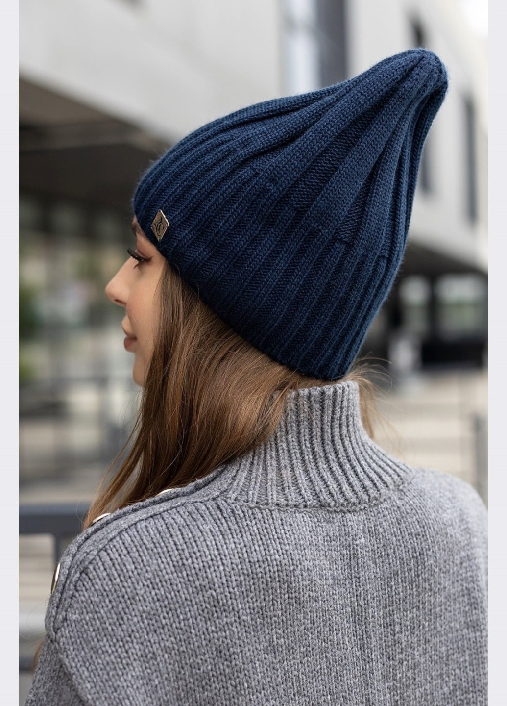демисезонная шапка из шерсти с акрилом темно-синяя Dressa (266622374)