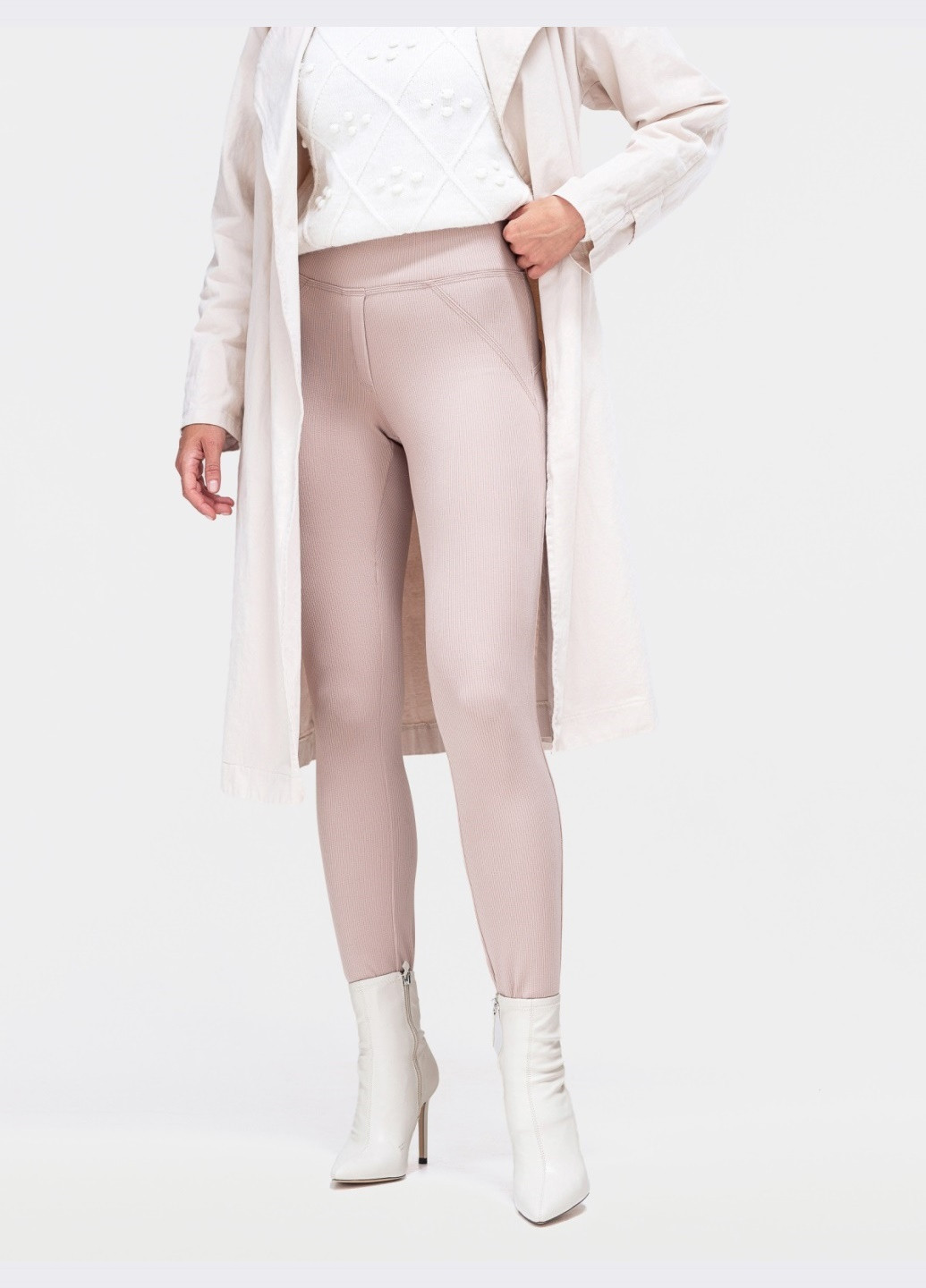 бежевые лосины с начёсом с завышенной талией Dressa (266622372)