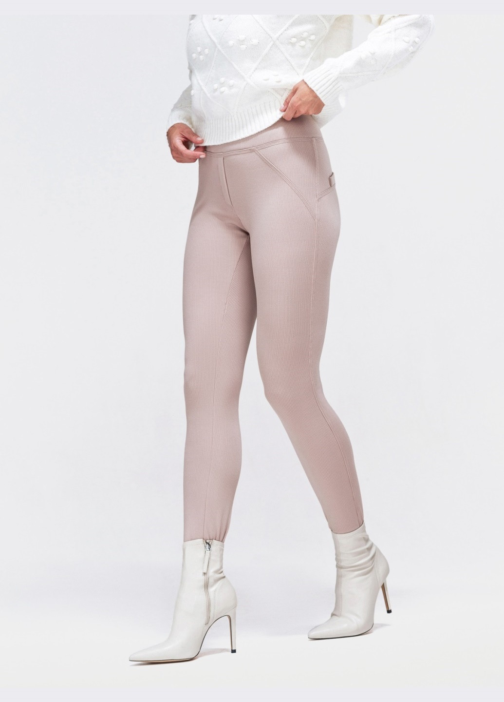 бежевые лосины с начёсом с завышенной талией Dressa (266622372)