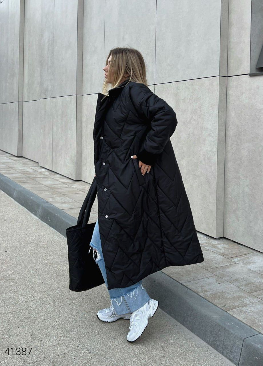 Чорне демісезонне Пальто стьобане із сумкою Liton