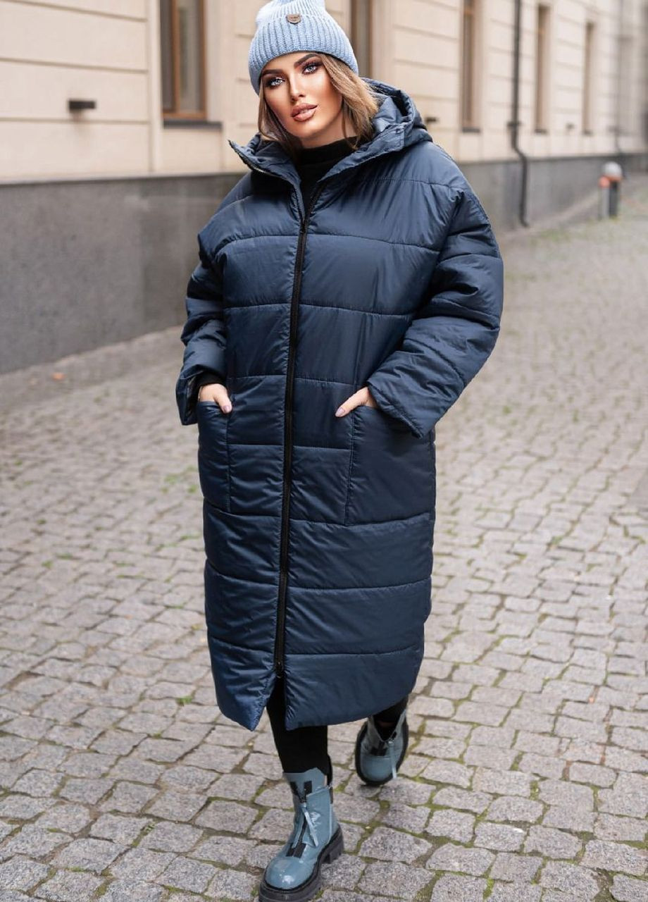 Синє зимнє Зимове жіноче пальто з капюшоном Liton