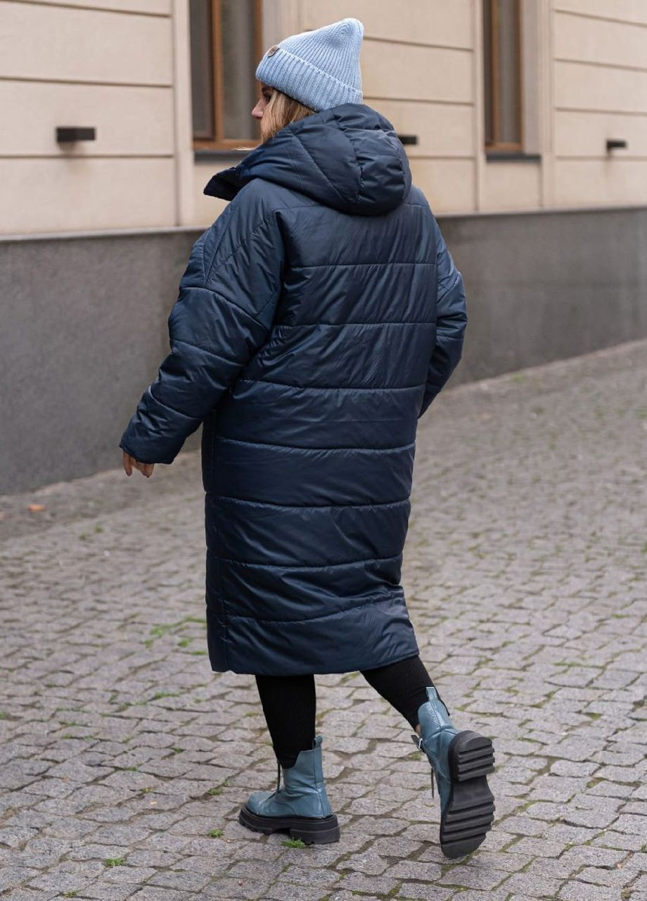 Синє зимнє Зимове жіноче пальто з капюшоном Liton