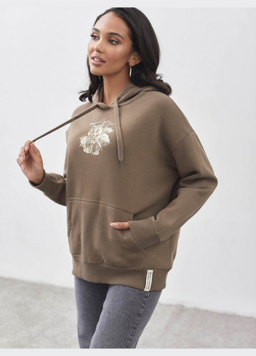оверсайз худи коричневого цвета с принтом Dressa (266629949)