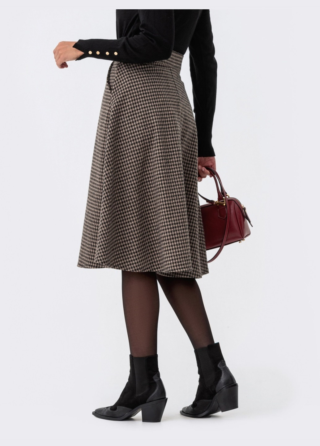 Бежевая теплая клетчатая юбка-полусолнце Dressa