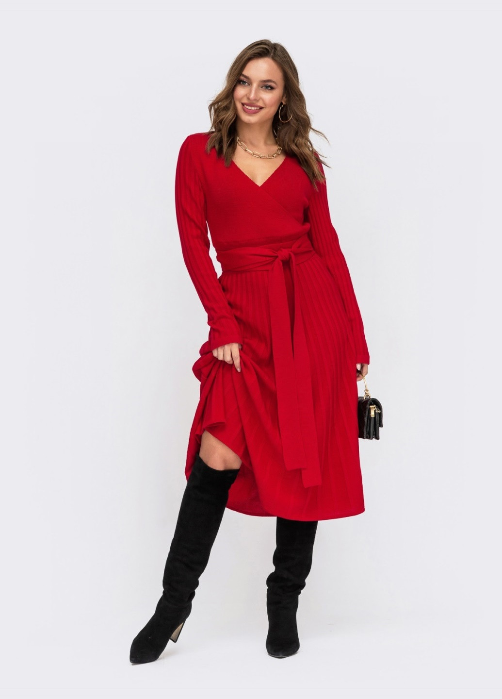 Червона в'язане плаття червоного кольору зі спідницею-плісе Dressa