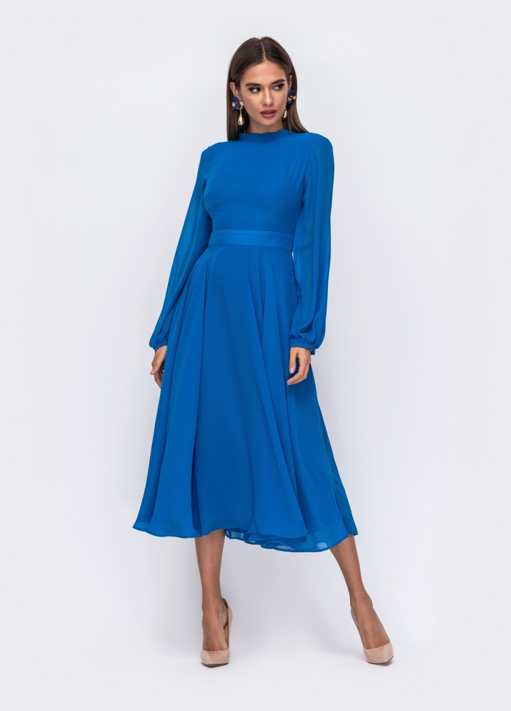 Синя синє плаття з відкритою спинкою і спідницею-сонце Dressa