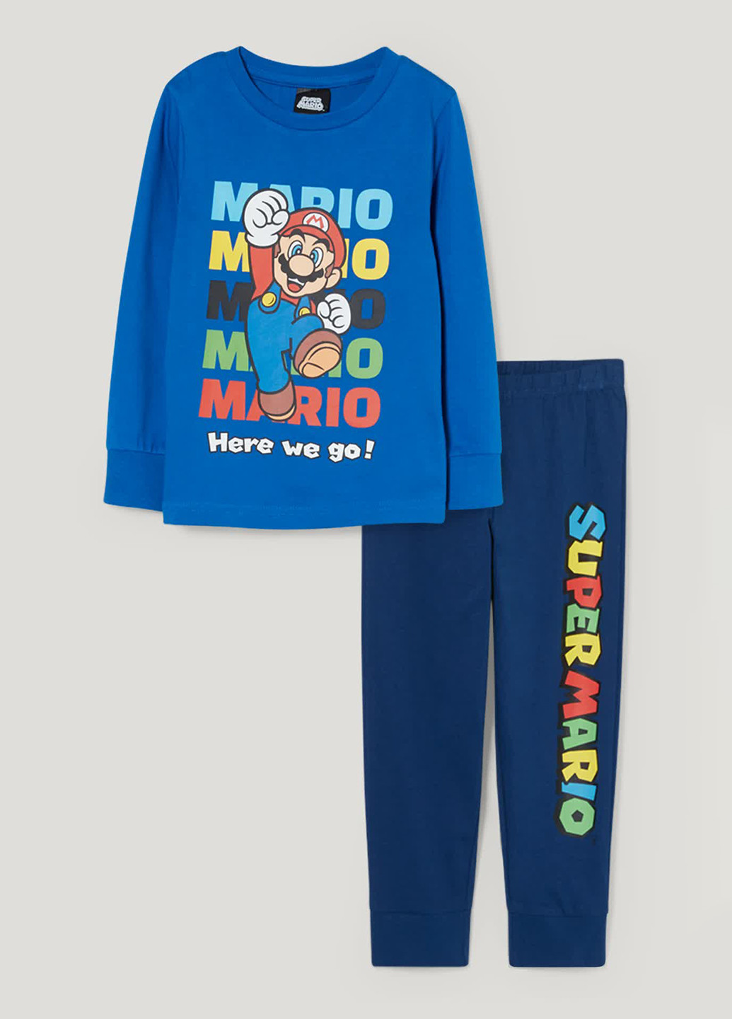 Синяя всесезон пижама super mario (лонгслив, штаны) C&A