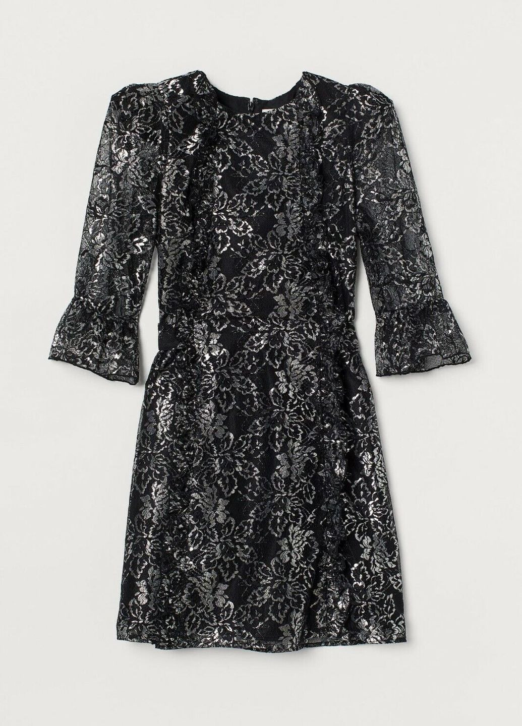 Черное вечернее платье кружевное H&M с цветочным принтом