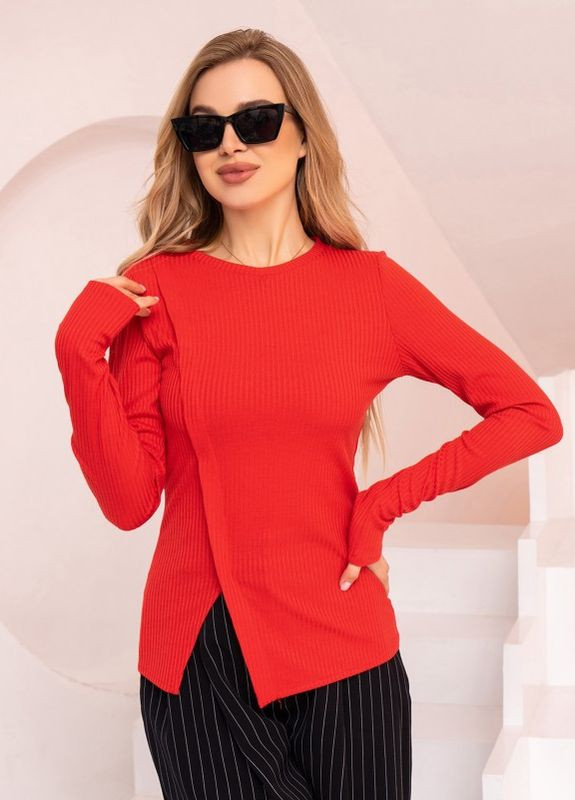 Червоний демісезонний червоний трикотажний светр із розрізом ISSA PLUS