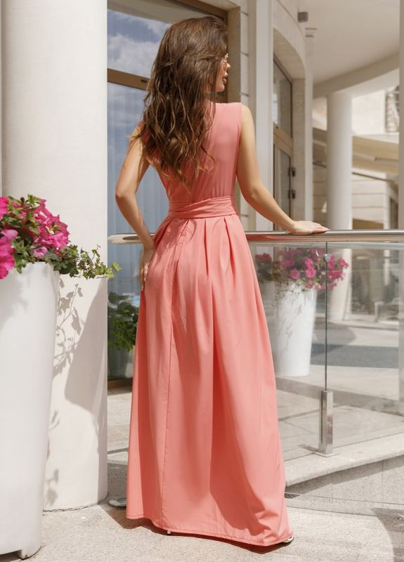 Розовое вечернее розовое платье-халат с длиной в пол ISSA PLUS однотонное