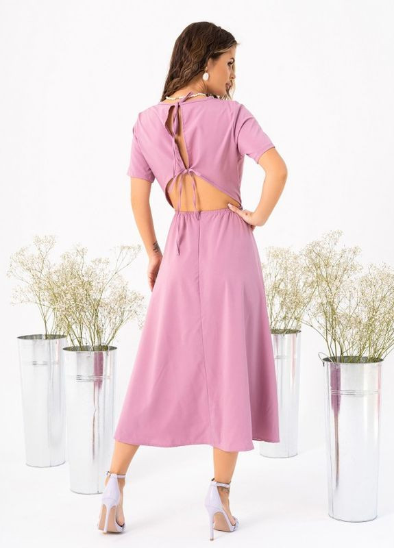 Розовое вечернее розовое платье с разрезом и вырезом на спине ISSA PLUS однотонное