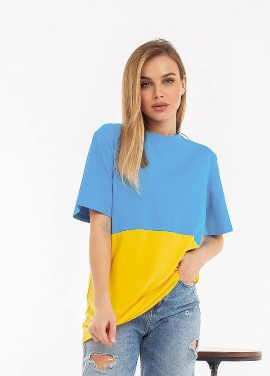 Сине-желтая летняя желто-голубая трикотажная футболка ISSA PLUS