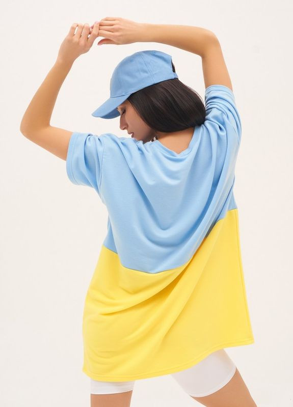 Сине-желтая летняя желто-голубая свободная футболка ISSA PLUS
