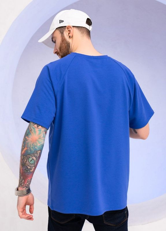 Синяя трикотажная футболка с патриотическим принтом ISSA PLUS - (266782703)