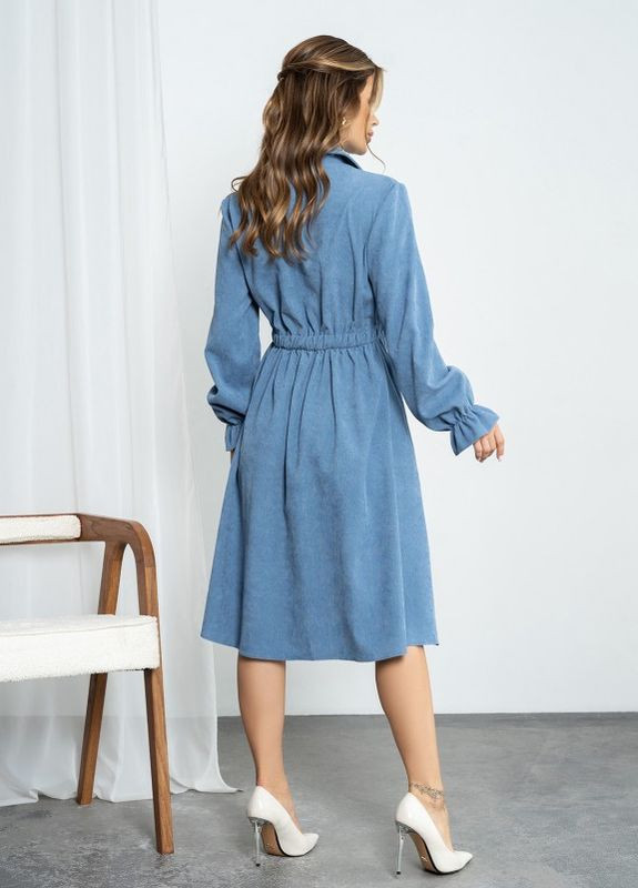 Синя вельветова сукня-сорочка з довгими рукавами ISSA PLUS (266783512)