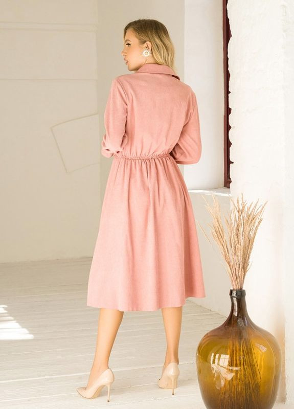 Рожева вельветова сукня-сорочка з довгими рукавами ISSA PLUS (266782735)