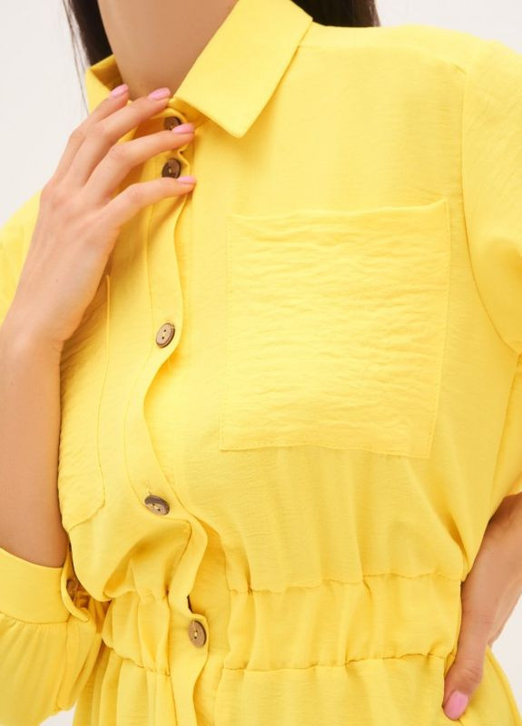Жовтий повсякденний жовта довга сукня-сорочка на гудзиках ISSA PLUS однотонна