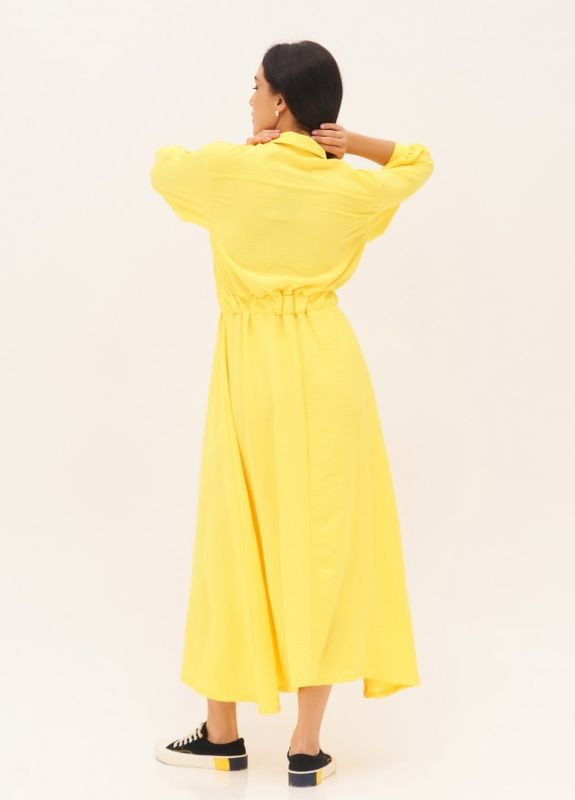Жовтий повсякденний жовта довга сукня-сорочка на гудзиках ISSA PLUS однотонна