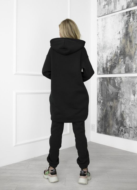 Черный теплый костюм с длинным худи ISSA PLUS (259569276)
