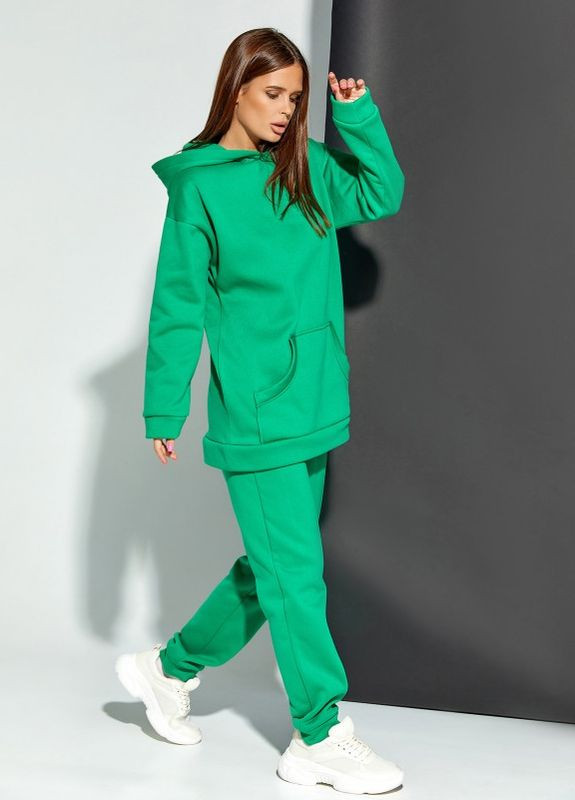 Зеленый утепленный флисом костюм с худи ISSA PLUS (266782802)
