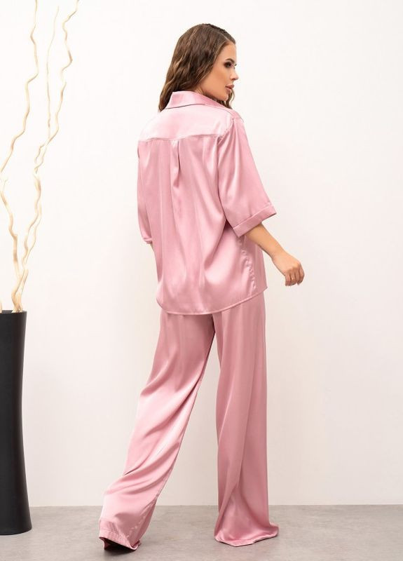 Розовый шелковый костюм свободного кроя ISSA PLUS (266782607)