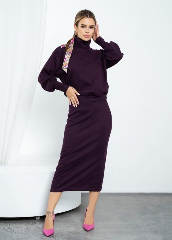 Фіолетовий ангоровий костюм зі спідницею олівець ISSA PLUS (266782023)