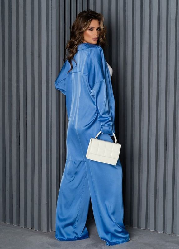 Блакитний шовковий костюм у піжамному стилі ISSA PLUS (266782027)