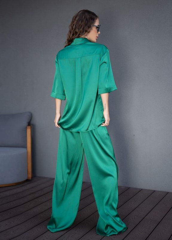 Зеленый шелковый костюм свободного кроя ISSA PLUS (266782189)