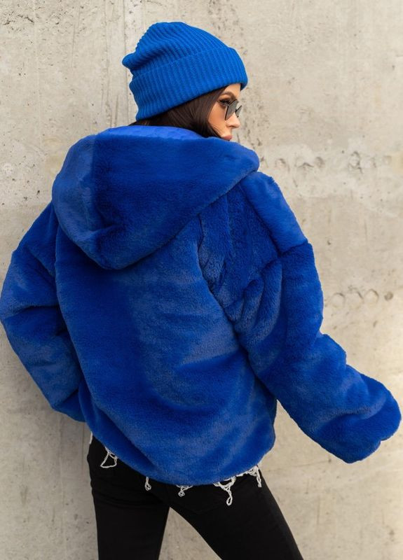 Синяя зимняя синяя куртка из искусственного меха с капюшоном ISSA PLUS