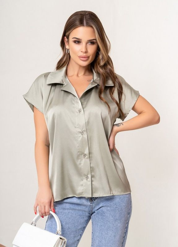 Оливковая летняя оливковая классическая блуза из шелка ISSA PLUS