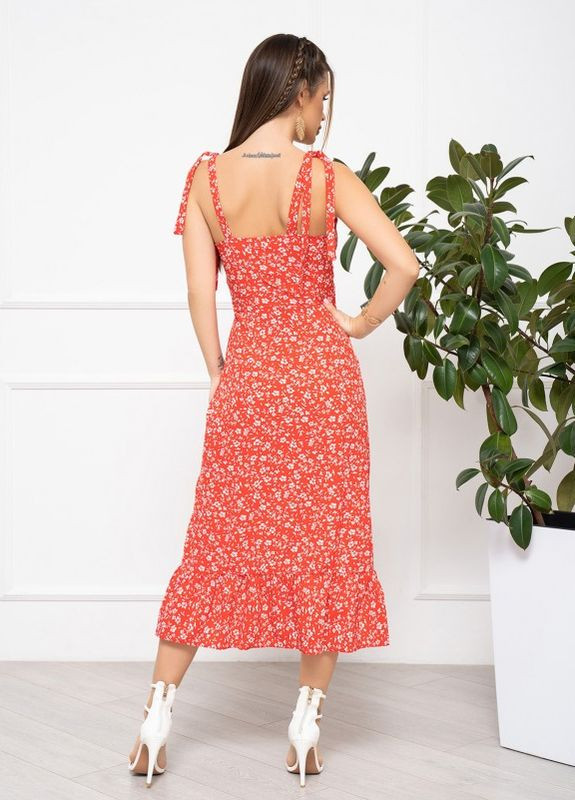 Червоний квітковий сарафан із розрізом ISSA PLUS (266782661)
