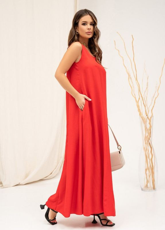 Червоний довгий сарафан вільного крою ISSA PLUS (259736466)